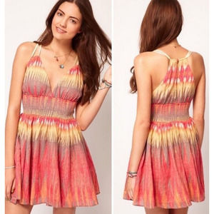 Free People Indian Summer Cotton Mini Red, Yellow Dress size Small
